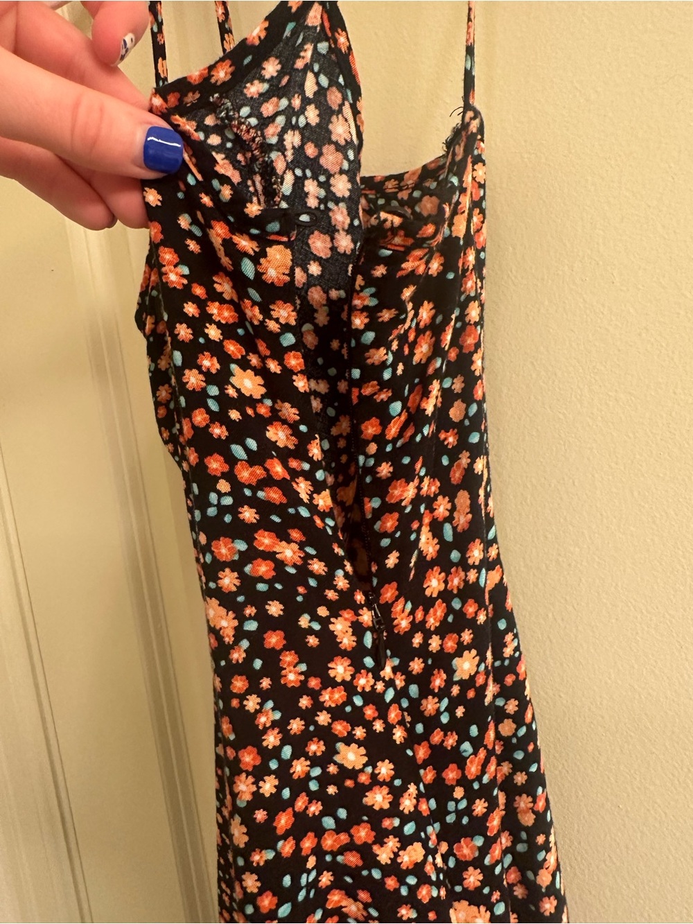 Forever 21 Black Floral Slip Dress with Orange & Pink Flowers - Picture 2 of 5